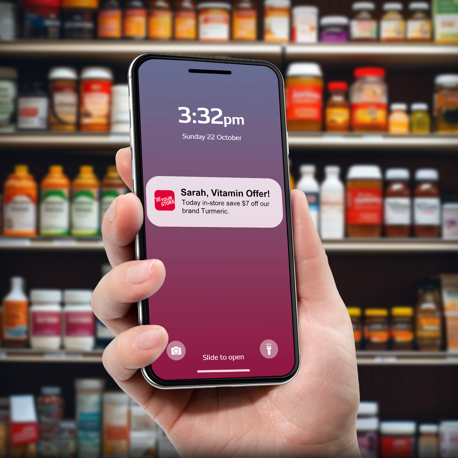 Vitamin Offer On Phone at Grocery Store