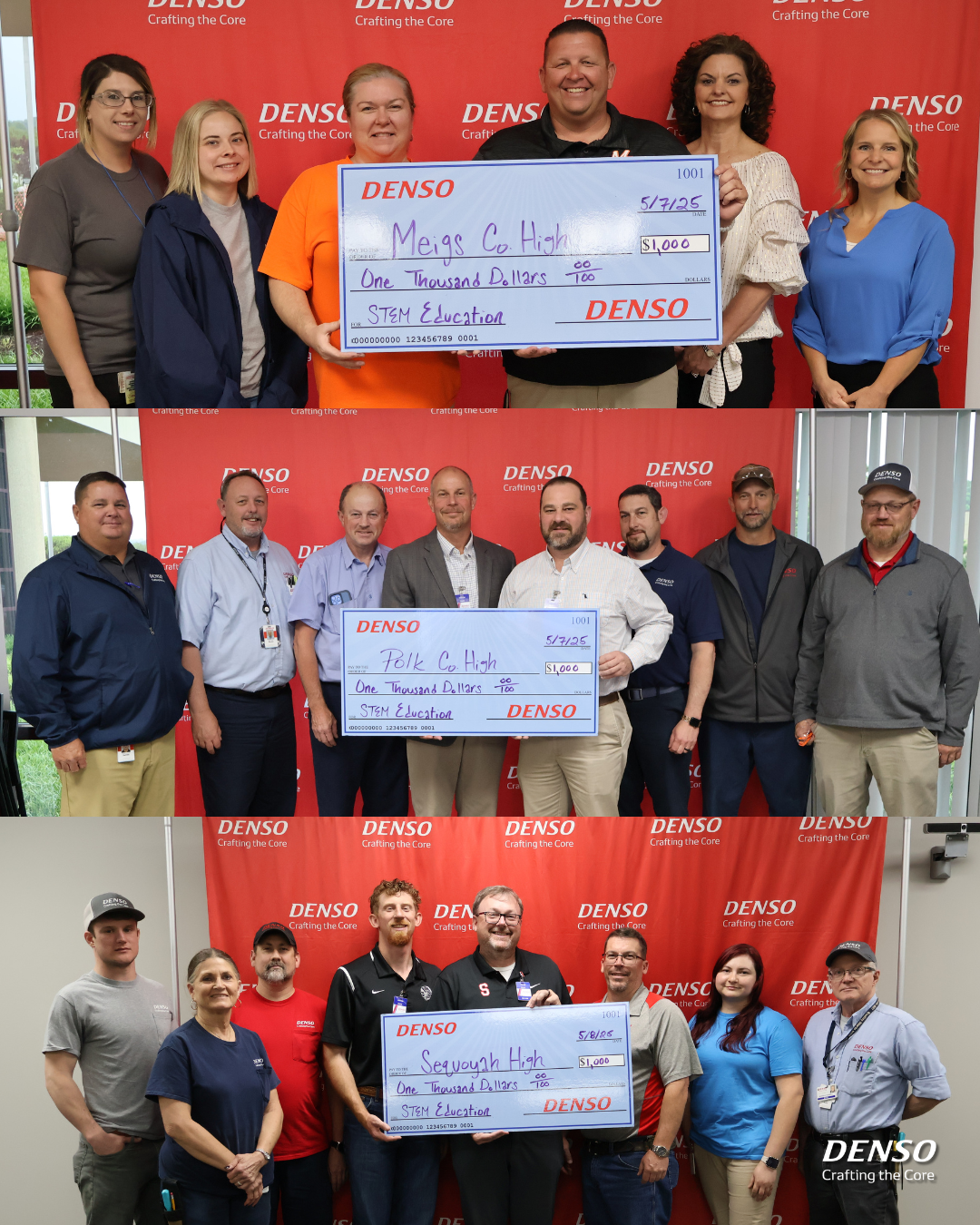 Three Photos of people holding a check