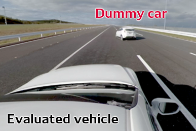 Evaluation of vehicle pulling out in front of another vehicle using a dummy car