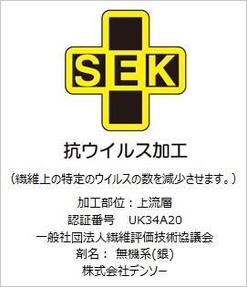 クリーンエアフィルタープレミアムの抗ウイルス機能に SEKマーク認証を
