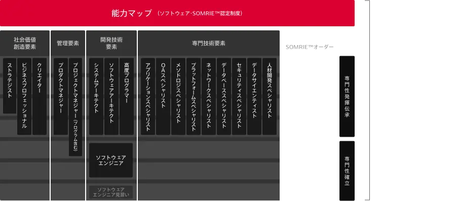 能力マップを表すインフォグラフィック。Capability(能力)：専門的な能力を示す。Catabilityの組み合わせをCapabikity Set※という