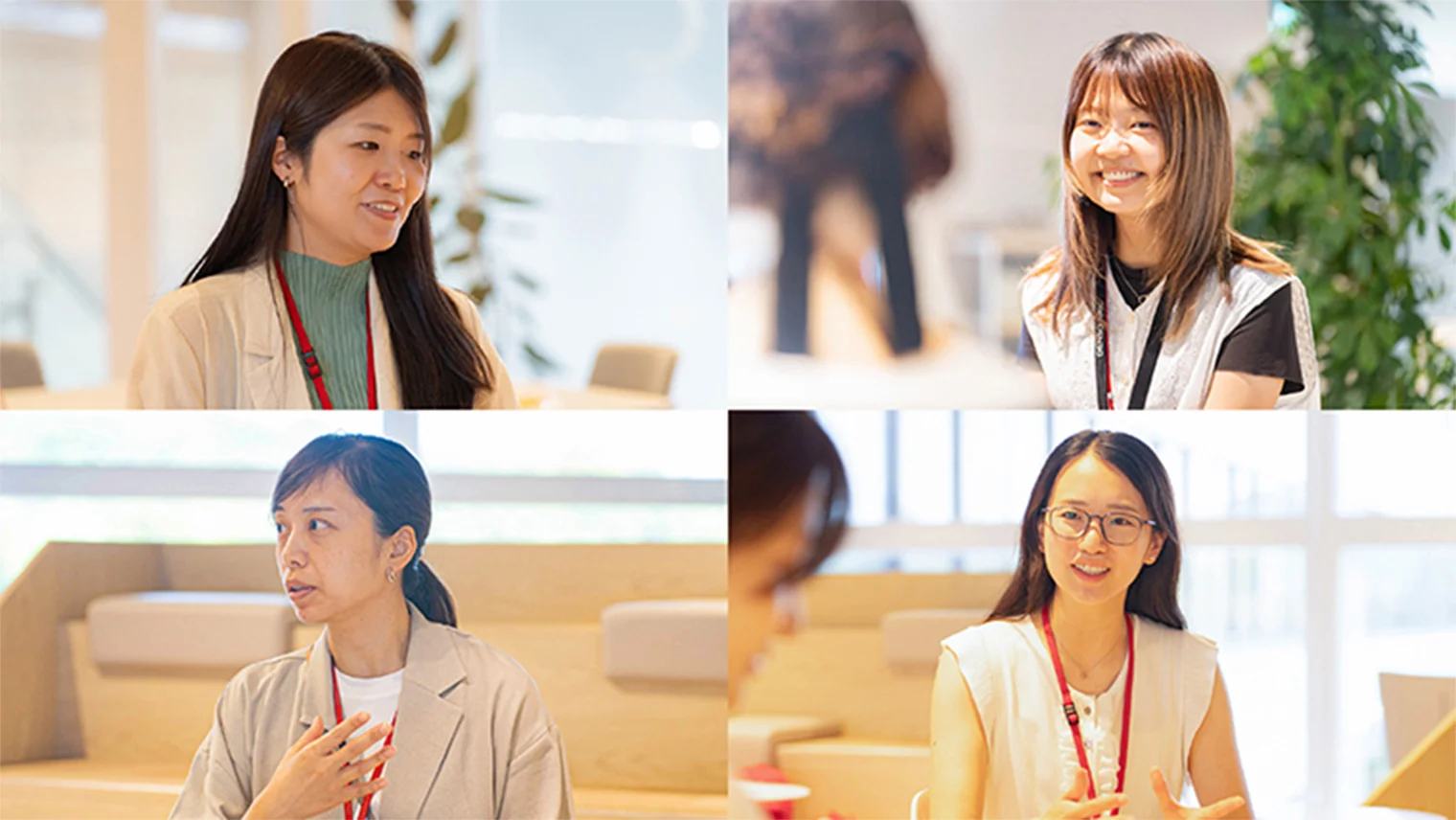 座談会を振り返る女性技術者4名（左上：千田さん、右上：中西さん、左下：野田さん、右下：金岡さん）