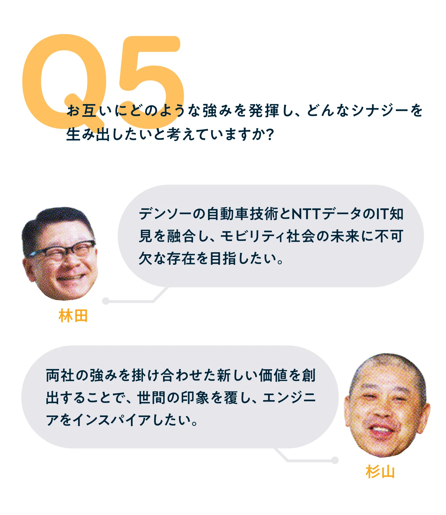 Q5：お互いにどのような強みを発揮し、どんなシナジーを生み出したいと考えていますか？