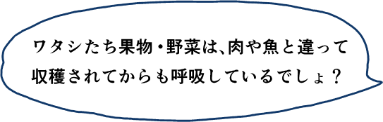 ワタシたち果物・野菜は、肉や魚と違って収穫されてからも呼吸しているでしょ？