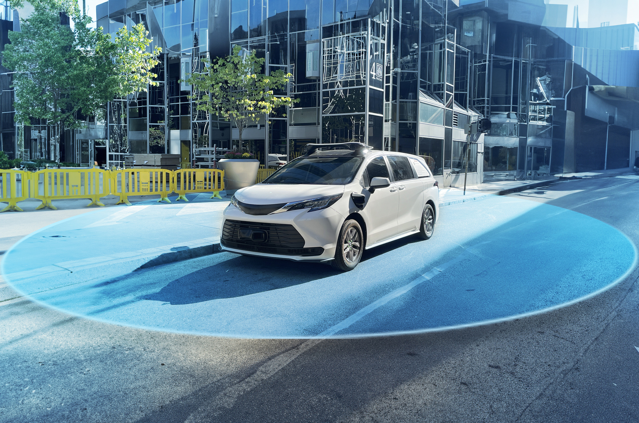 Vehicle in city environment scanning vicinity