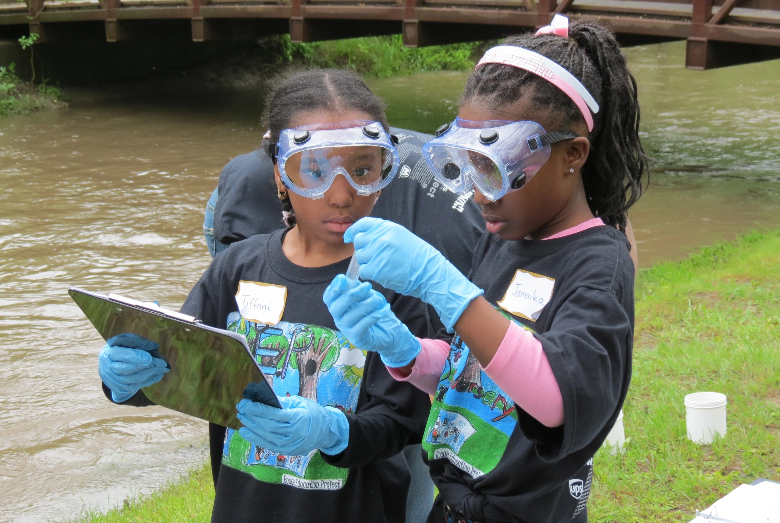 Kids run tests on the water