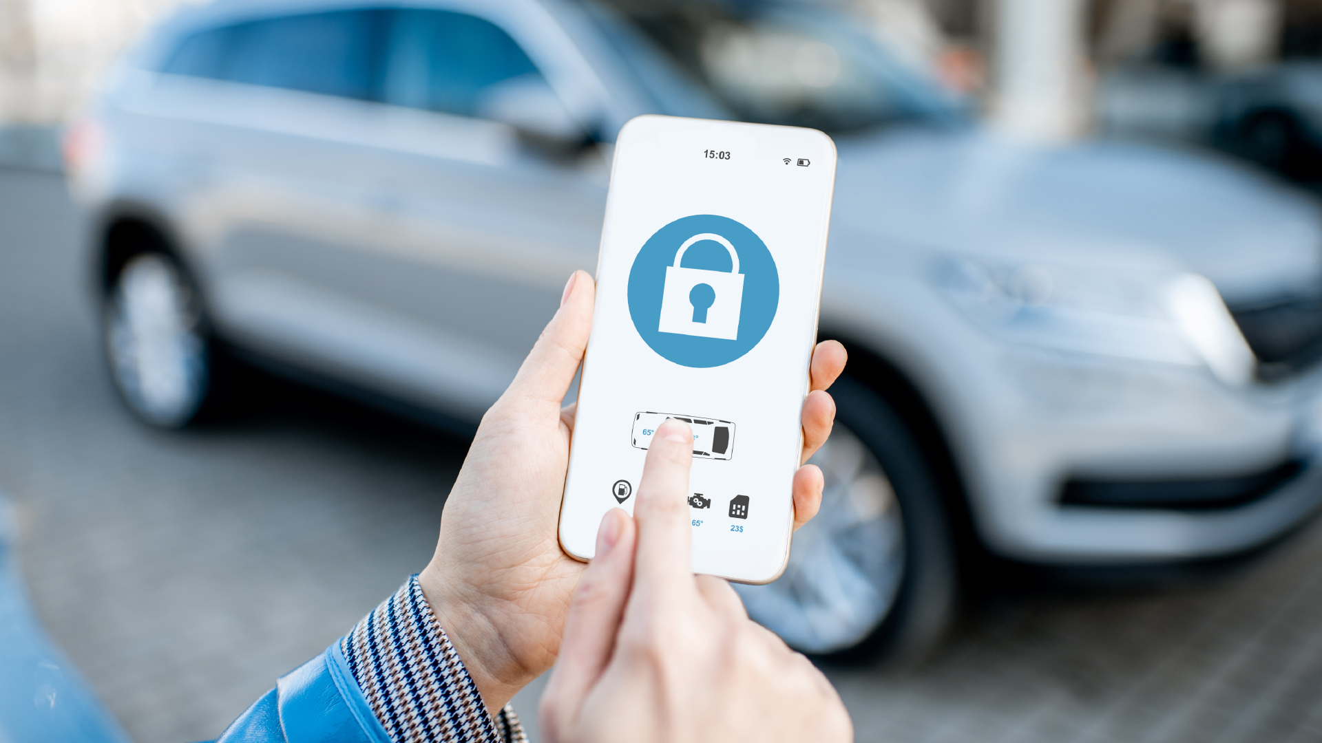 Person unlocking their car from their phone