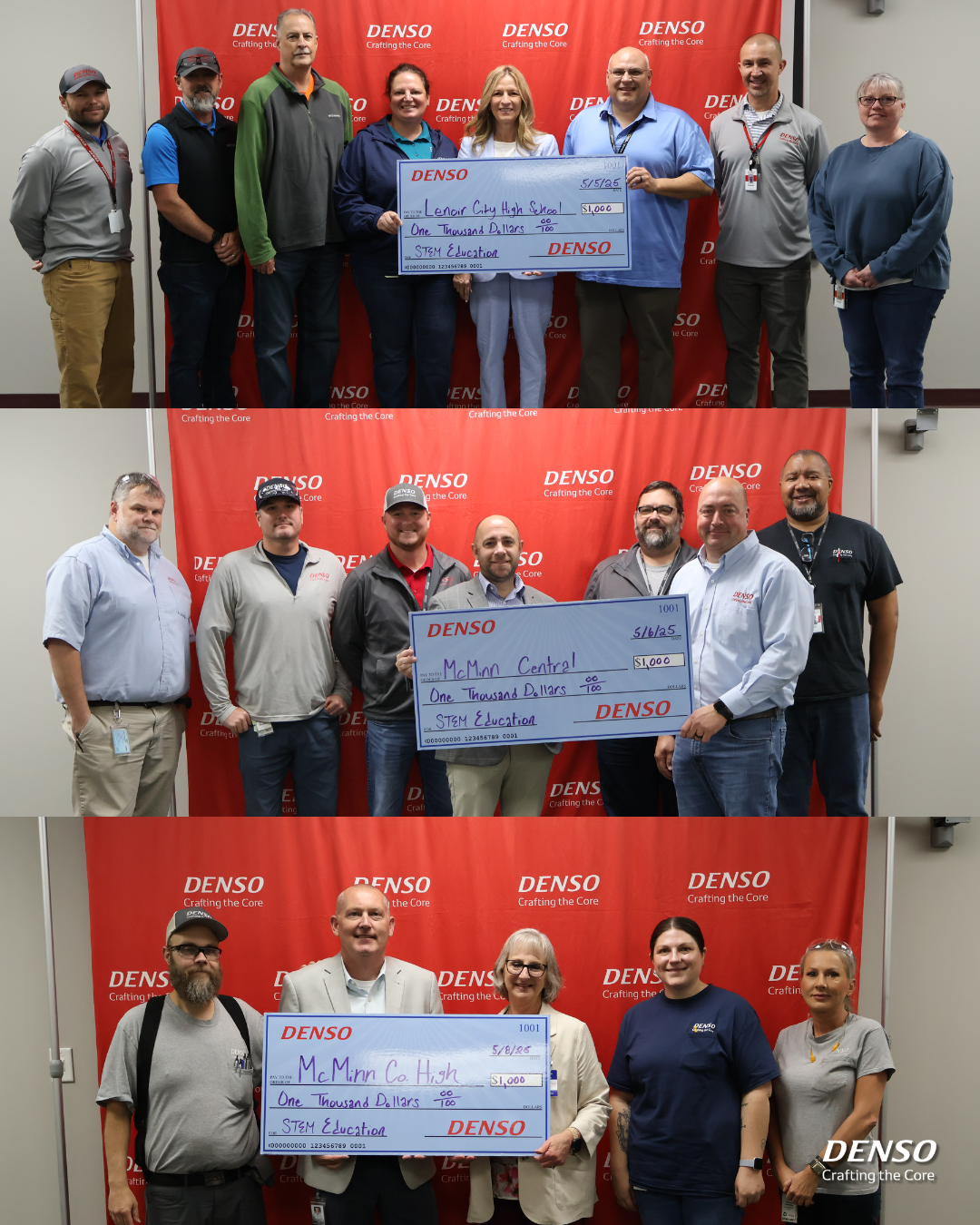 Three Photos of people holding a check