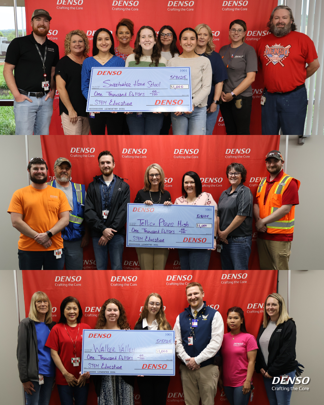 Three Photos of people holding a check